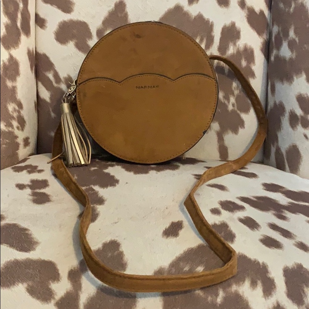 Cognac Suede Circle Bag